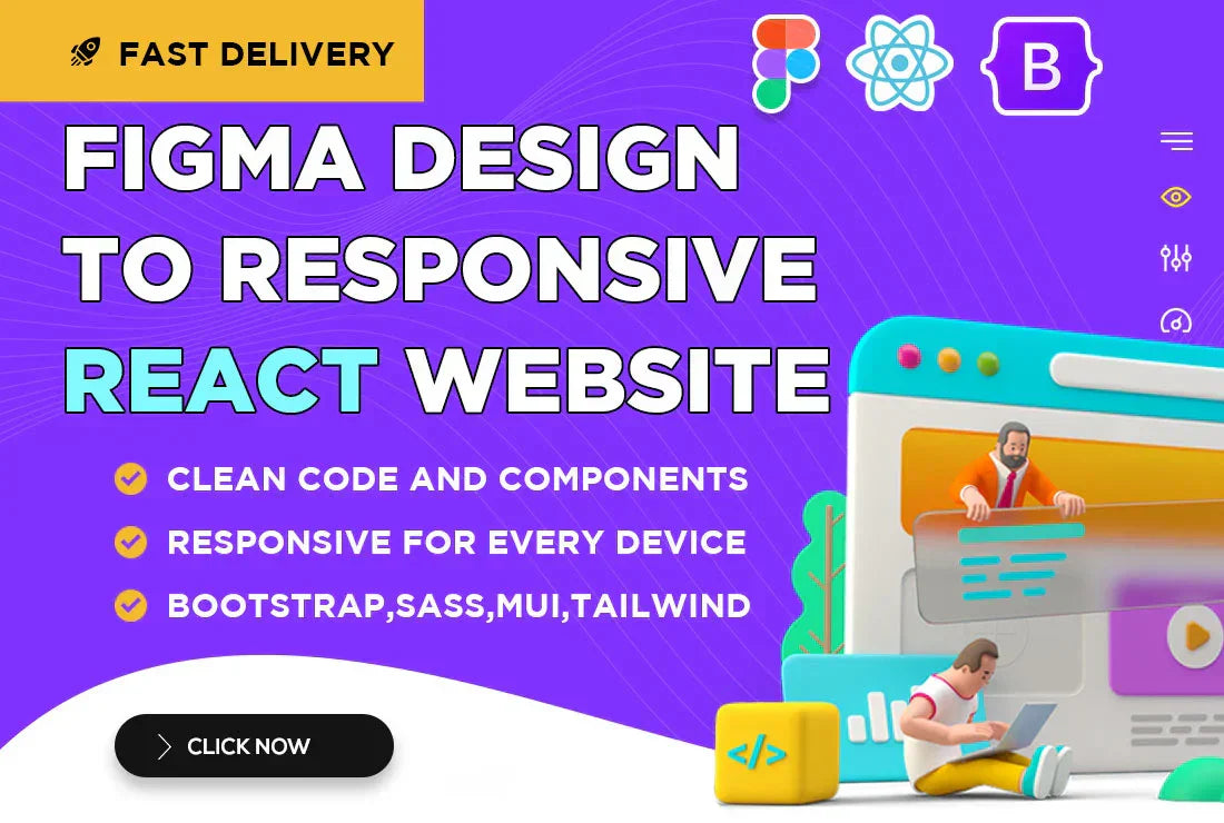 I will convert figma design to responsive react website, figma to react bootstrap (1 page)