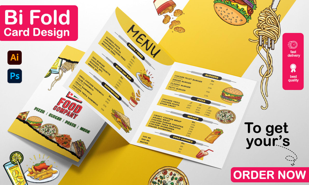 I will professionally design a flyer, brochure, packaging design and menu cards