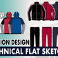 I will do fashion design and clothing technical flat sketch