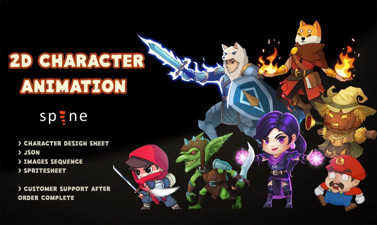 I will create smooth 2d character animation in spine for your game-15 seconds running time