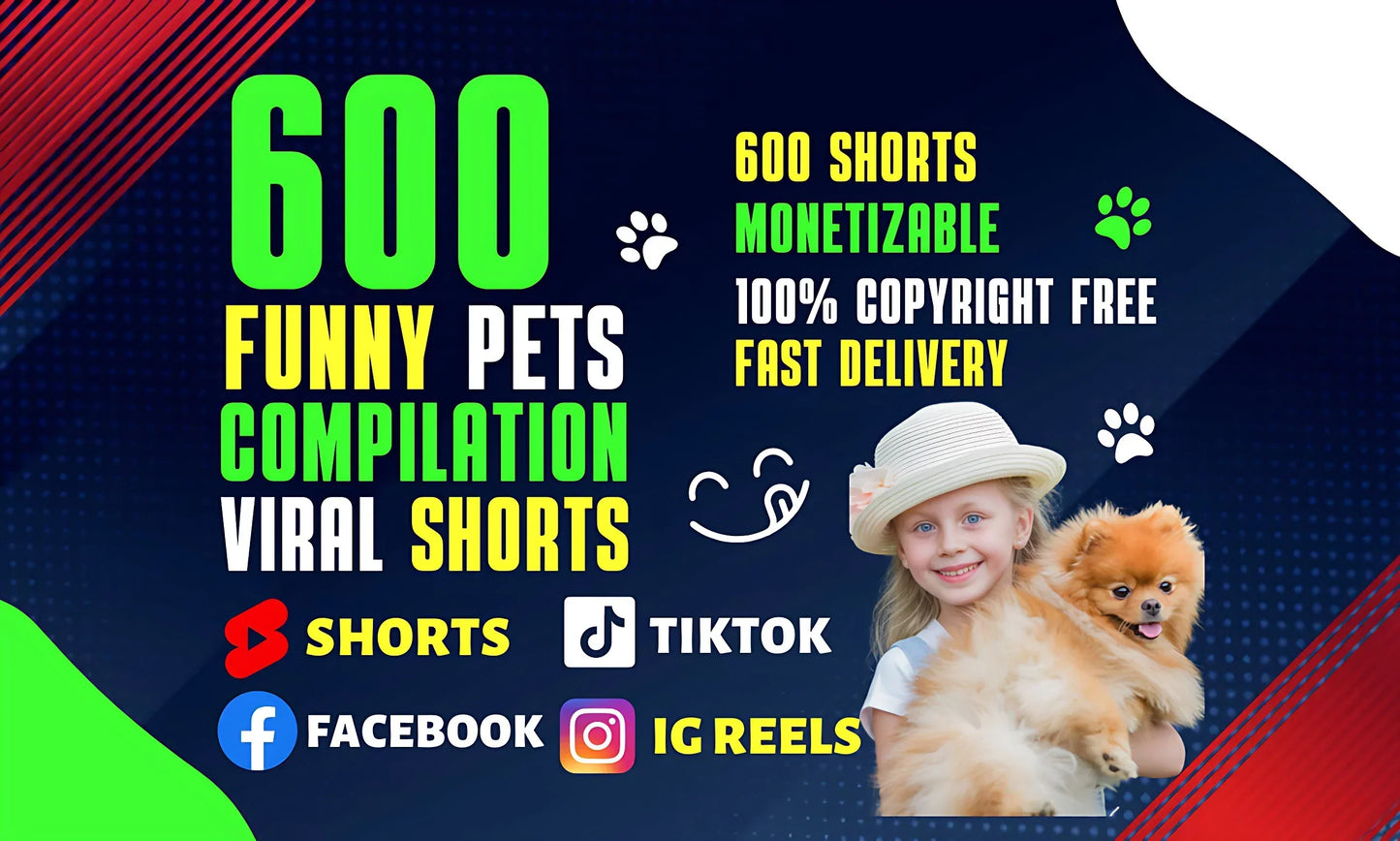 I will make 70 youtube viral shorts and funny pet videos-70 Youtube shorts/ Instagram reels/ Facebook vidoes/ TikTok